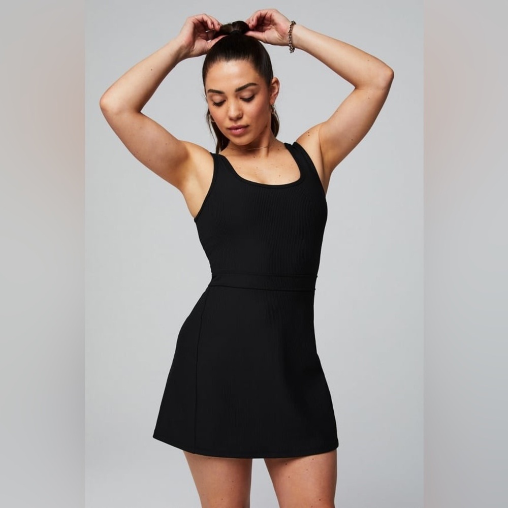 Fabletics Black Sleeveless Ribbed Fit-and-Flare Dress - NWT